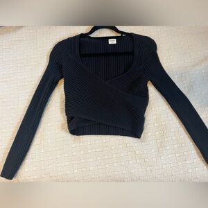 Black Ribbed Wrap Sweater (cropped)